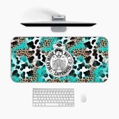 Infidu Sassy Cow Desk Pad with turquoise and leopard print background, black cow illustration wearing a bow, and "Not Today Heifer" text.