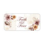 Infidu Elegant Floral Desk Pad featuring dusty pink and peach flowers with “Faith over Fear” quote on a cream watercolor background.