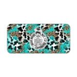 Infidu Sassy Cow Desk Pad with turquoise and leopard print background, black cow illustration wearing a bow, and "Not Today Heifer" text.