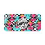 The Infidu desk pad features colorful patterns and a dynamic circular badge with the quote "Unleash the Energy" on a vibrant, high-energy background.