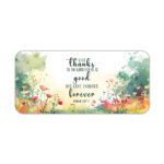 Infidu desk pad with Psalm 107:1 “Give thanks” Bible verse, watercolor floral border in vintage art style on a soft white background.