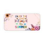 Pastel pink desk pad with floral corners, playful “Enjoy the Sunny Summer” text, sunglasses, sun rays, and vintage art style accents.