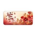 Elegant desk pad with “I am the way – John 14:6” in bold red text, red flowers, golden leaves, and a soft cream-to-red gradient background.