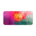 Desk pad with “Good Things Take Time” quote, colorful watercolor background, and retro font in a vintage art style.