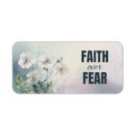 Watercolor desk pad with white flowers, pastel background, and bold “FAITH over FEAR” quote in vintage art style.