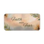 Pastel desk pad with “Faith over Fear” quote in script font, surrounded by watercolor-style leaves and flowers in soft, earthy tones.