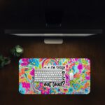 Infidu Fun Desk Pad featuring colorful abstract floral patterns and bold text “Did I Roll My Eyes Out Loud?” with a cartoon eye illustration.