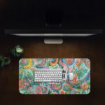Infidu bold paisley desk pad with “Feeling kinda IDGAF-ISH today” quote in vibrant colors