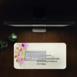 Infidu Elegant Floral Desk Pad with Proverbs 31:26 verse, featuring pink and purple flowers on a cream vintage art background.