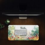 Infidu desk pad with Psalm 107:1 “Give thanks” Bible verse, watercolor floral border in vintage art style on a soft white background.