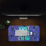 Infidu desk pad with “Out of Single Digits I’m 10” quote, peace sign, and playful floral patterns in vintage art style.