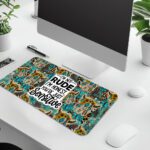 Infidu Bold Desk Pad with fierce quote, leopard and skull pattern, vintage art-inspired.