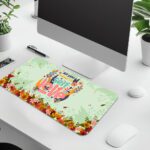 Infidu desk pad with “All You Need Is Self Love” quote, pastel green background, and colorful floral vintage art design.