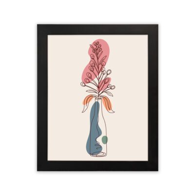 Infidu Minimalist Wall Art Abstract Face Vase Floral Frame Decor - mla121