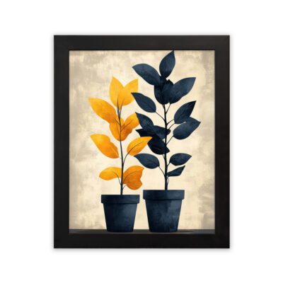 Infidu Yellow Blue Leaf Plant Wall Art Modern Framed Decor - Kotart Aesthetic Modern Art - kma06