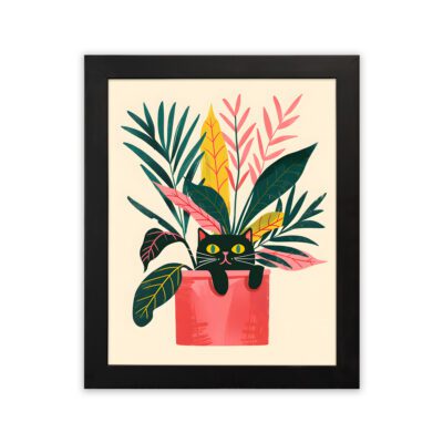 Infidu Cute Cat Plant Wall Art Framed Modern Botanical Decor - Kotart Aesthetic Modern Art - kma46
